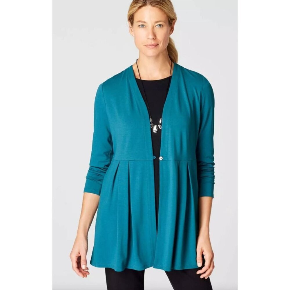 J Jill Wearever Collection Pleated Peplum Jacket Cardigan Top Size S